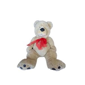 Large Tan‎ Plush Teddy Bear w/ Red Bow ~ 28” Soft Stuffed Animal Toy